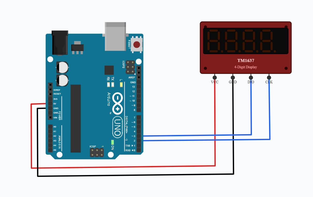TM1637 4-Digit Display Interfacing with Arduino – Display Numbers circuit diagram
