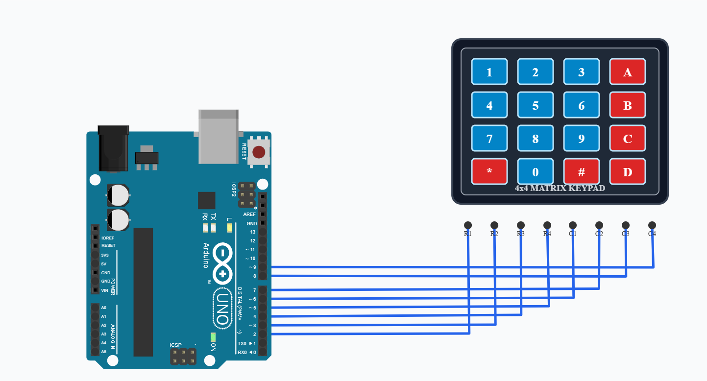 Arduino 4×4 Matrix Keypad Interfacing circuit diagram